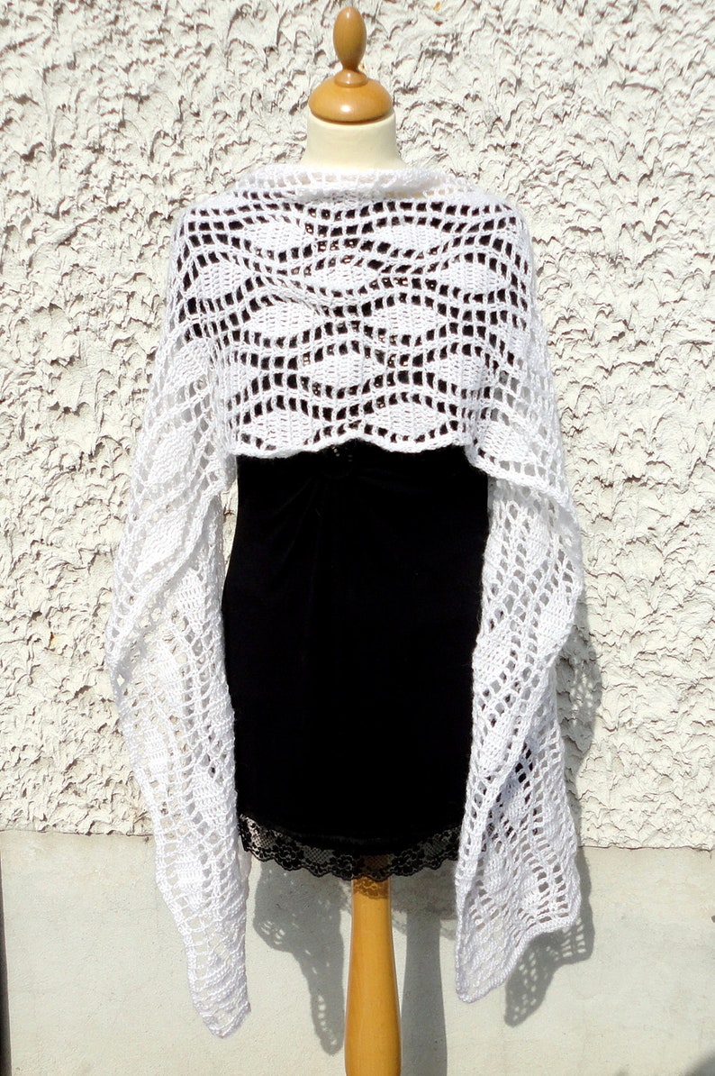 Châle/étole Crochet Main - Création Artisanale Française S. Raisonnier - Sur Mesure - Couleur écru