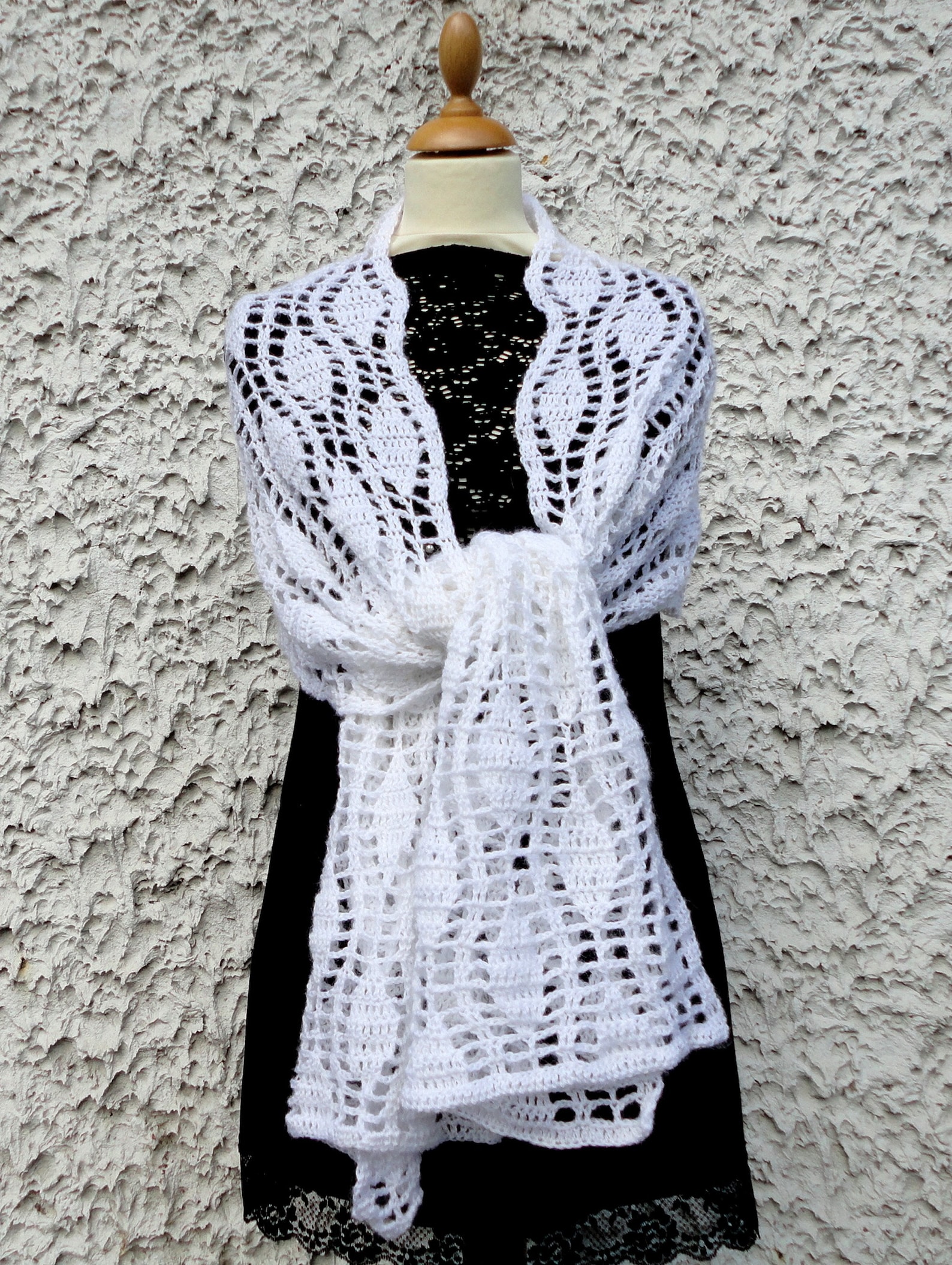Grande étole Blanche Faite Main (handmade) - Large, Style Châle, Neuf Sans étiquette