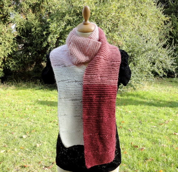 Echarpe rose camaieu pour femme tour de cou douce et chaude tricote main en acrylique chauffe epaule snood rose blanc bordeaux fushia Etsy France