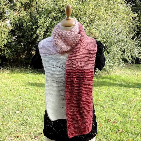 Echarpe rose camaïeu pour femme, tour de cou douce et chaude tricoté main en acrylique, chauffe épaule, snood rose blanc bordeaux fushia