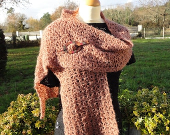 Echarpe fait main au crochet marron tour de cou snood mohair acrylique