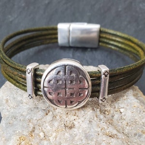 celtic irish sterling silver bracelet; irish green leather bracelet; celtic knot leather bracelet; St. Patrick&#39;s Day green bracelet jewelry