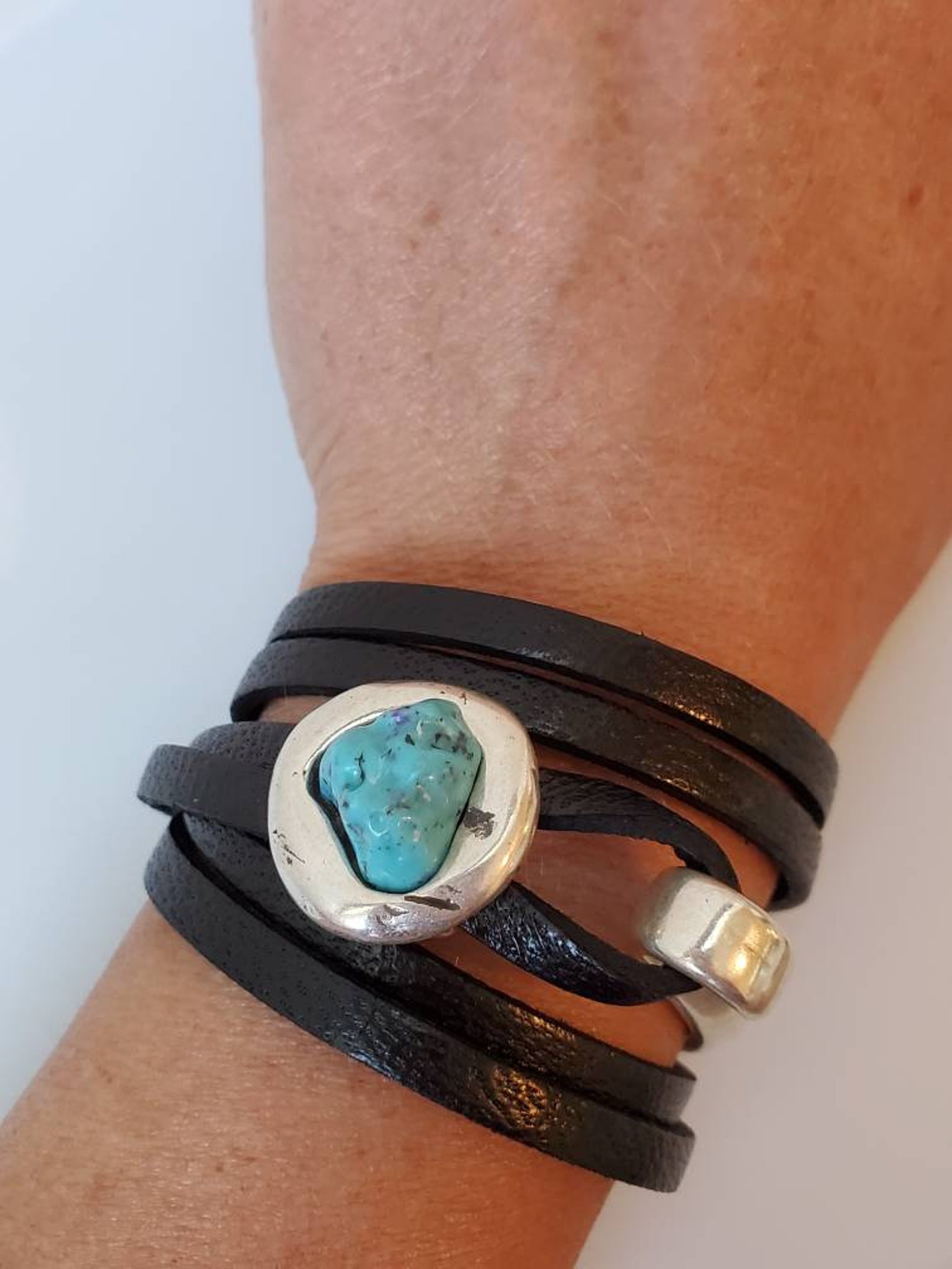 Lot De 6 Conchos étoile Fleur Turquoise Vintage - 37 Mm - Vis Argent - Neuf