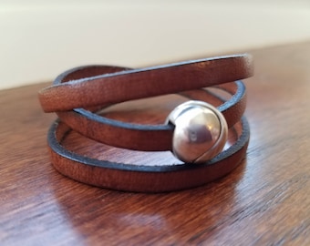 Brown leather wrap bracelet, camel leather wrap, rustic leather bracelet jewelry, Leather bracelet, mothers day leather gift, wife gift