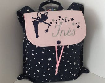 Children's backpack, personalized (first name, pattern) size 2/3 years, fairy pattern, nursery bag, nursery, school, customizable bag, baby bag