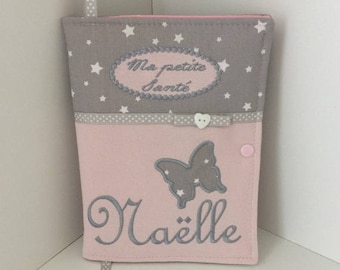 Fast shipping 8 days**** Health book protector, customizable, with first name, embroidery, butterflies, birth gift, baby gift,