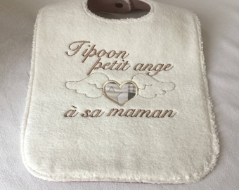 bib, embroidered, personalized, first name, color, embroidery little angel, customizable bib, baby gift, birth gift, gift baptism