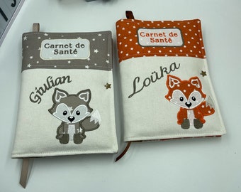 Protège carnet de santé personnalisable avec prénom -  différentes couleurs - modèle renardeau - renard- animaux de la forêt - woodland