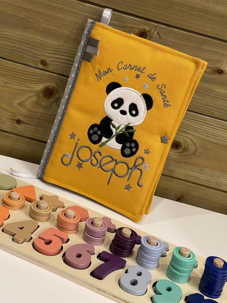 Protects health book, customizable, first name, panda model, fleece, main color editable, personalized handmade model image 1