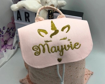 Sac à dos enfant licorne, girly, personnalisé, avec prénom, taille 2/3 ans , pailletté, flex thermocollant ou broderie