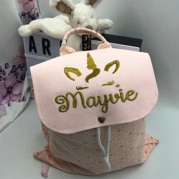 Sac à dos enfant licorne, girly, personnalisé, avec prénom, taille 2/3 ans , pailletté, flex thermocollant ou broderie