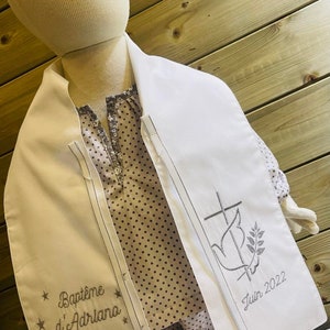 personalized baptism scarf, baptism handkerchief, embroidered gauze swaddle, personalized bib, first name + date + pattern included