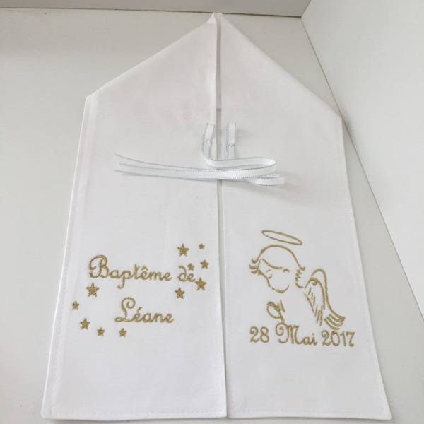 Personalized baptism scarf, first name, angel model, color embroidery of your choice, customizable scarf, boy baptism