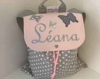 sac à dos enfant, personnalisé, avec prénom et motif broderie papillon, école, maternelle, crèche, sac bébé