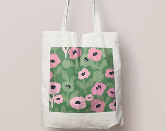 Bloom Haven Canvas Tote Bag | Shopping Tote Bag | Kitchen Tote Bag | Reusable Bag | Floral Tote Bag | Geometric Tote Bag