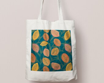 Papaya Canvas Tote Bag | Shopping Tote Bag | Kitchen Tote Bag | Reusable Bag | Floral Tote Bag | Flower Market Tote Bag