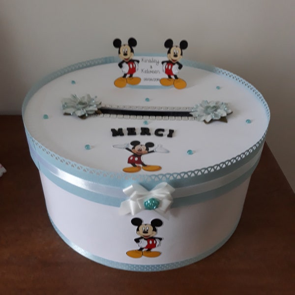 Urne ronde pour baptême Mickey, Minnie