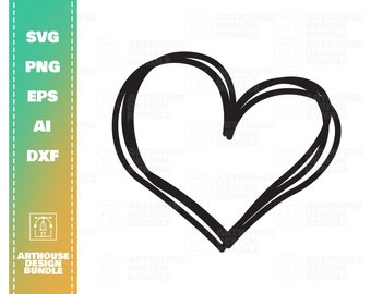 Coração Handdrawn Lineart, Doodle Coração, Coração svg, Coração Desenhado svg, Doodle Coração Cricut, Doodle Coração svg, Coração Clipart svg