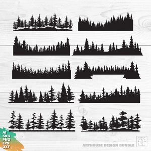 Pacchetto Clipart foresta, pacchetto SVG foresta, sagoma forestale, pacchetto SVG alberi. Alberi Silhouette in formato SVG, Foresta all'aperto in formato SVG, Campeggio in formato SVG