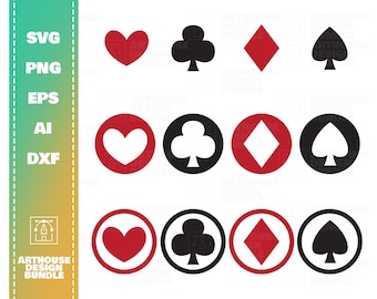 Card Suits SVG, Card Suit Bundle, Poker svg, Playing Card svg, Heart svg, Spade svg, Club svg, Diamond svg, Card Suit Clipart, Card Suit png