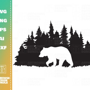Bear Forest Clipart, Bear svg, Forest svg, Bear Clipart svg, Bear svg cut file, Bear cricut, Forest clipart, Woodland svg, Forest silhouette