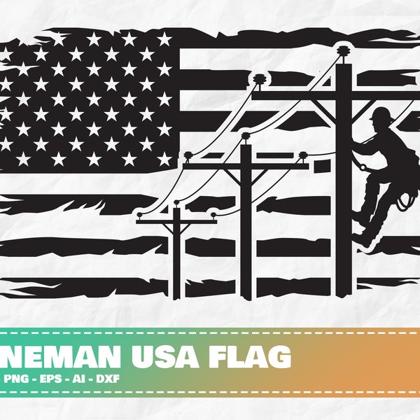 Lineman USA Flag, Lineman svg, Lineman Clipart, Electrician svg, Lineworker svg, Electric Company svg, Electrician Clipart, USA Flag svg