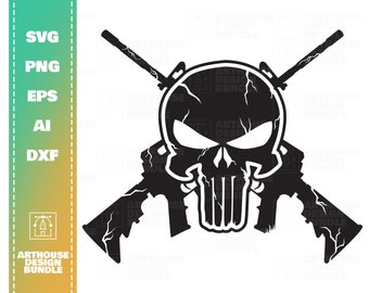 Crânio e arma SVG, Rifle Clipart svg, Crânio Clipart svg, AR15 Clipart svg, Badass svg, Proprietário de arma svg, Rifle de assalto de caveira, Crânio Cricut svg