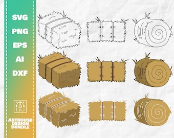 Hay Bales SVG Bundle, Hay Bales Clipart, Hay Bale Silhouette, Square Bales svg, Round Bales svg, Wheat Bale svg, Bale of Hay svg, Hay svg