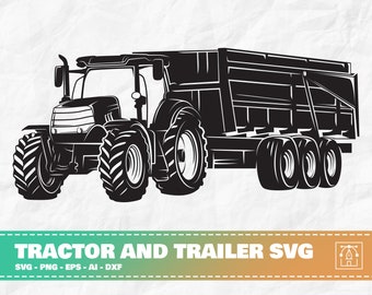 Trator e reboque SVG, trator clipart, trator svg, agricultor svg, agricultura svg, camisa agrícola svg, reboque basculante svg, trator agrícola svg