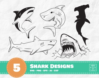 Shark Clipart Bundle, Shark svg, Shark Clipart, Shark Silhouette Cut File, svg, eps, ai, png, dxf, Shark Cricut Instant Download