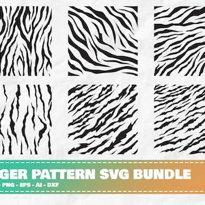 May include: A set of six black and white tiger stripe patterns. The patterns are in a square format and are perfect for crafting projects.