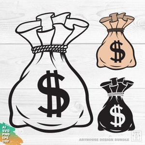 Pacchetto borsa dei soldi, Clipart borsa dei soldi, Borsa dei soldi Cricut, Borsa dei soldi SVG, Borsa dei soldi PNG, Borsa dei soldi con il simbolo del dollaro, Borsa dei contanti SVG, Dollaro in formato SVG