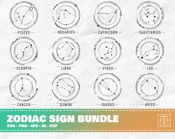 Pacote de Signos do Zodíaco, Signo do Zodíaco svg, Constelação do Zodíaco, Estrelas da Constelação, Signo de Nascimento svg, Estrela de Nascimento svg, Clipart de Estrelas, Estrelas Cricut