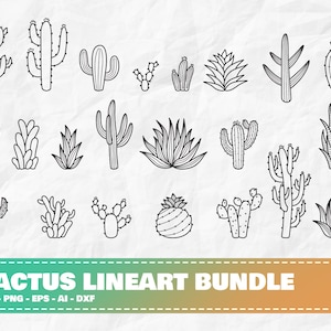 Paquete de cactus lineales, cactus svg, cactus clipart, cactus cricut, cactus del desierto svg, desierto svg, cactus svg, suculento svg, aloe vera svg