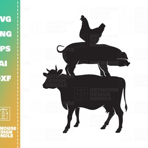 Farm Animal Clipart, Farm Animal svg, Cow svg, Pig svg, Chicken svg, Farm Animal Cut file, Cow Cricut, Pig Cricut, Chicken Cricut