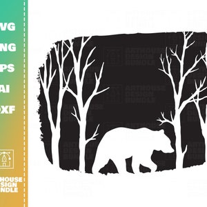 Bear Forest Silhouette, Bear svg, Adventure svg, Camping svg, Forest svg, Bear Clipart, Bear Cricut, Camping Shirt svg, Adventure Shirt svg