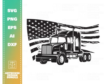 Bandeira dos EUA para caminhoneiros, clipart de caminhão svg, bandeira dos EUA svg, clipart da bandeira dos EUA, arquivo de corte de caminhão, caminhão de entrega svg, motorista de caminhão svg, bandeira americana svg