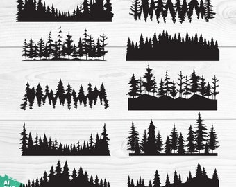 Forest SVG Bundle 2, Pine Tree Clipart, Rustic Forest Silhouette, Vintage Outdoor svg, Hiking Print design