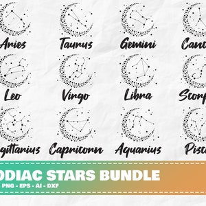 Zodiac Stars Bundle 2, Zodiac Sign svg, Zodiac Constellation, Constellation Stars, Birth Sign svg, Birth Star svg, Star Clipart, Star Cricut