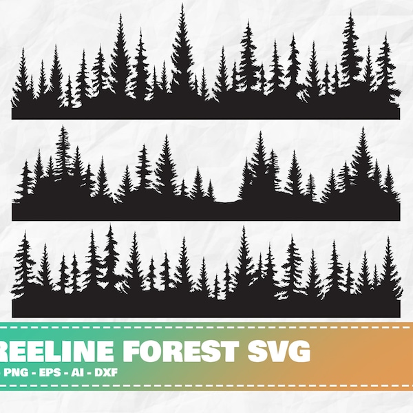 Treeline Forest SVG, Tree Clipart svg, Tree Silhouette svg, Tree Line svg, Forest svg, Forest Bundle svg, Camping svg, Tree Bundle svg