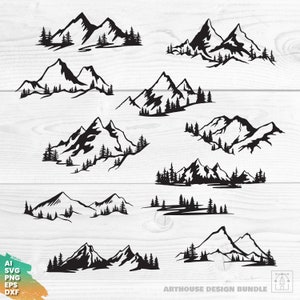 Berg- en bosbundel, berg clipart, berg SVG, berg Cricut, bos SVG, bos bundel, bos clipart, natuur SVG
