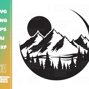 Moon Mountain SVG, Moon svg Clipart, Mountain svg, Camping svg, Mountain Silhouette Clipart, Nature svg, Adventure svg, Moon Cricut