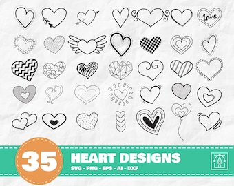 Heart Design Bundle, Valentines Day svg, Love svg, romance svg, heart svg, doodle heart svg, heart silhouette, heart cricut, commercial use
