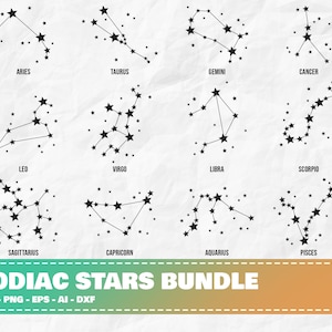 Zodiac Stars Bundle, Zodiac Sign svg, Zodiac Constellation, Constellation Stars, Birth Sign svg, Birth Star svg, Stars Clipart, Stars Cricut