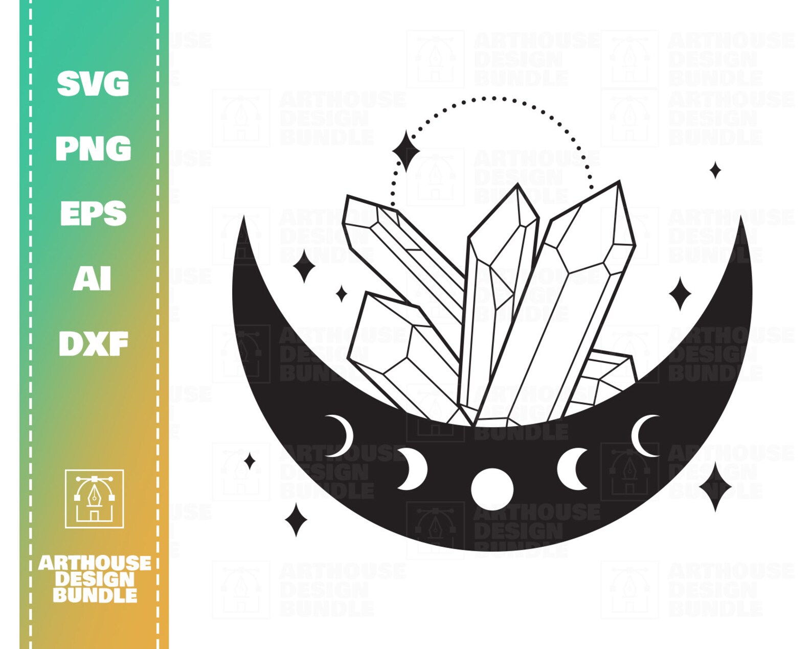 Crystal Moon Svg Witch Moon Svg Crystal Clipart Svg Crystal Etsy