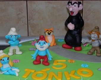 Fondant 3d cake toppers, Smurfs set