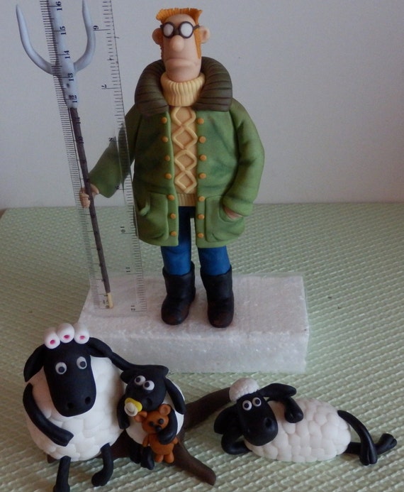 Fondant Cake Toppers Shaun The Sheep And A Farmer Etsy