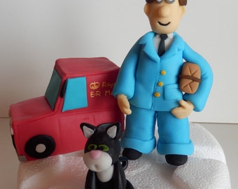 Fondant toppers Postman Pat , cat, post-car set