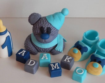 Fondant cake toppers Baby set, bear, shoes , bottle , name