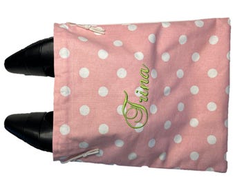 Sac à chaussures de voyage personnalisé rose à pois : rangement pour chaussures à monogramme, cadeau brodé sac à chaussures de voyage pour chaussures Sac de transport pour chaussures de voyage